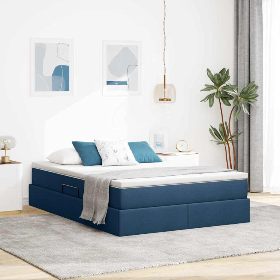 vidaXL Opslag bed met matras met matras Blauw 140 x 200 cm Polyester afbeelding 1