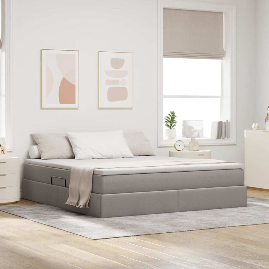 vidaXL Opslag bed met matras met matras Taupe 160 x 200 cm Polyester vidaXL Opslag bed met matras met matras Taupe 160 x 200 cm Polyester afbeelding 1