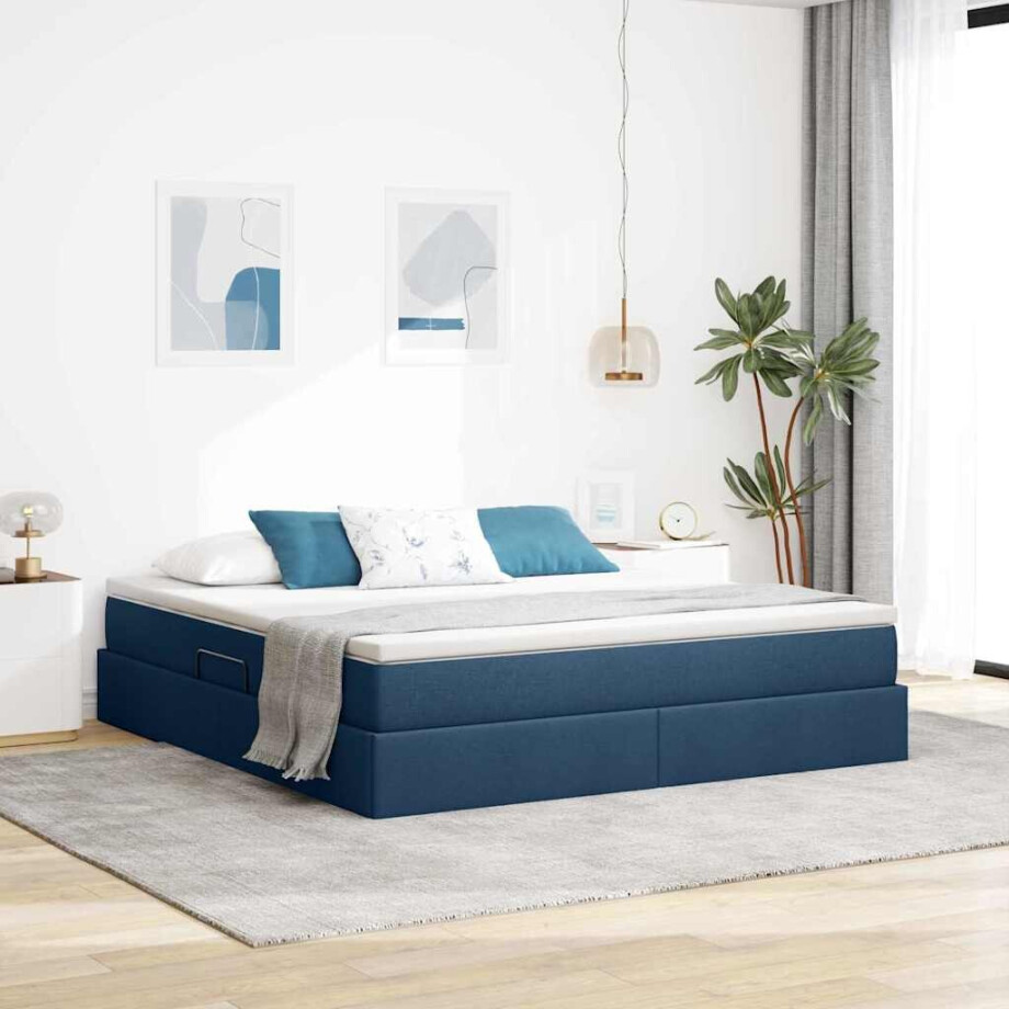 vidaXL Opslag bed met matras met matras Blauw 180 x 200 cm Polyester afbeelding 1
