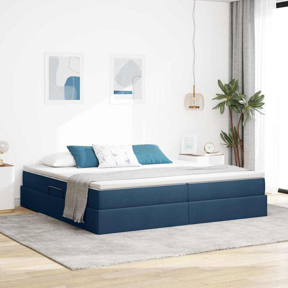 vidaXL Opslag bed met matras met matras Blauw 200 x 200 cm Polyester afbeelding 1