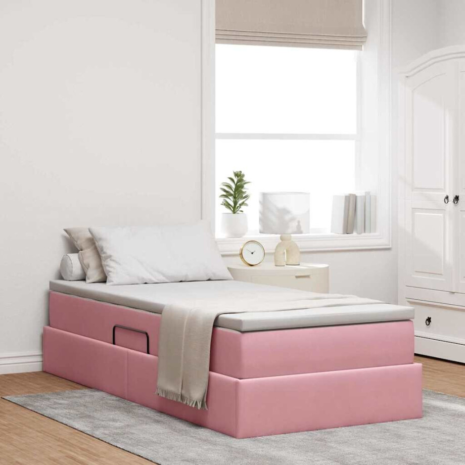vidaXL Opbergbed met matras met matras Roze 90 x 190 cm Fluweel vidaXL Opbergbed met matras met matras Roze 90 x 190 cm Fluweel afbeelding 1