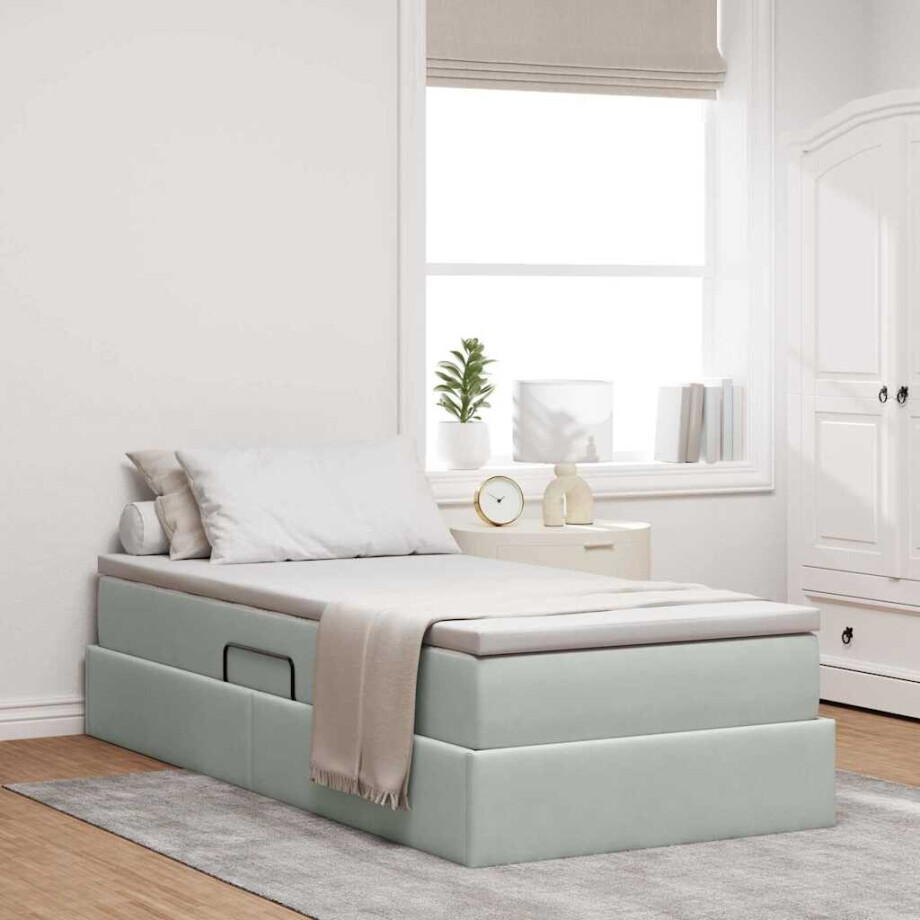 vidaXL Opbergbed met matras met matras Lichtgrijs 90 x 200 cm Fluweel afbeelding 1