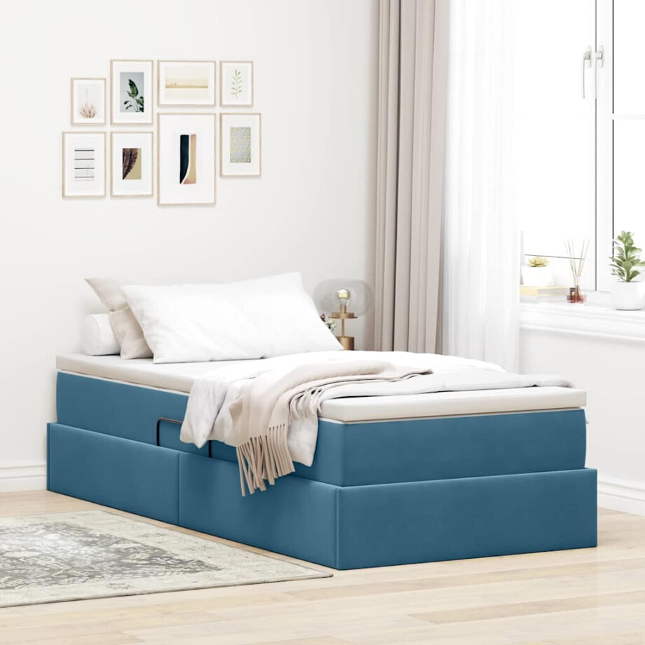 vidaXL Opbergbed met matras met matras Donkerblauw 90 x 200 cm Fluweel afbeelding 1