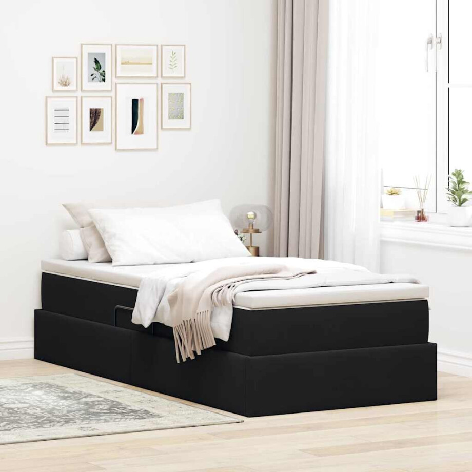 vidaXL Opbergbed met matras met matras Zwart 100 x 200 cm Fluweel afbeelding 1