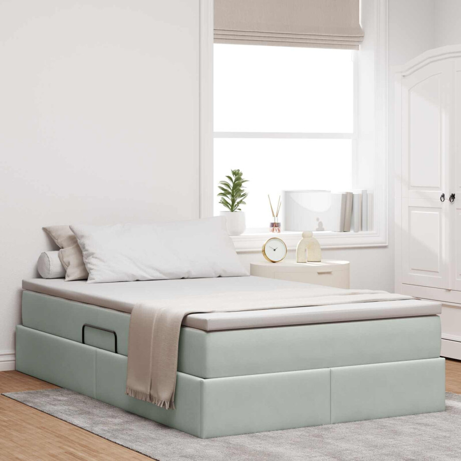 vidaXL Opbergbed met matras met matras Lichtgrijs 120 x 190 cm Fluweel afbeelding 1