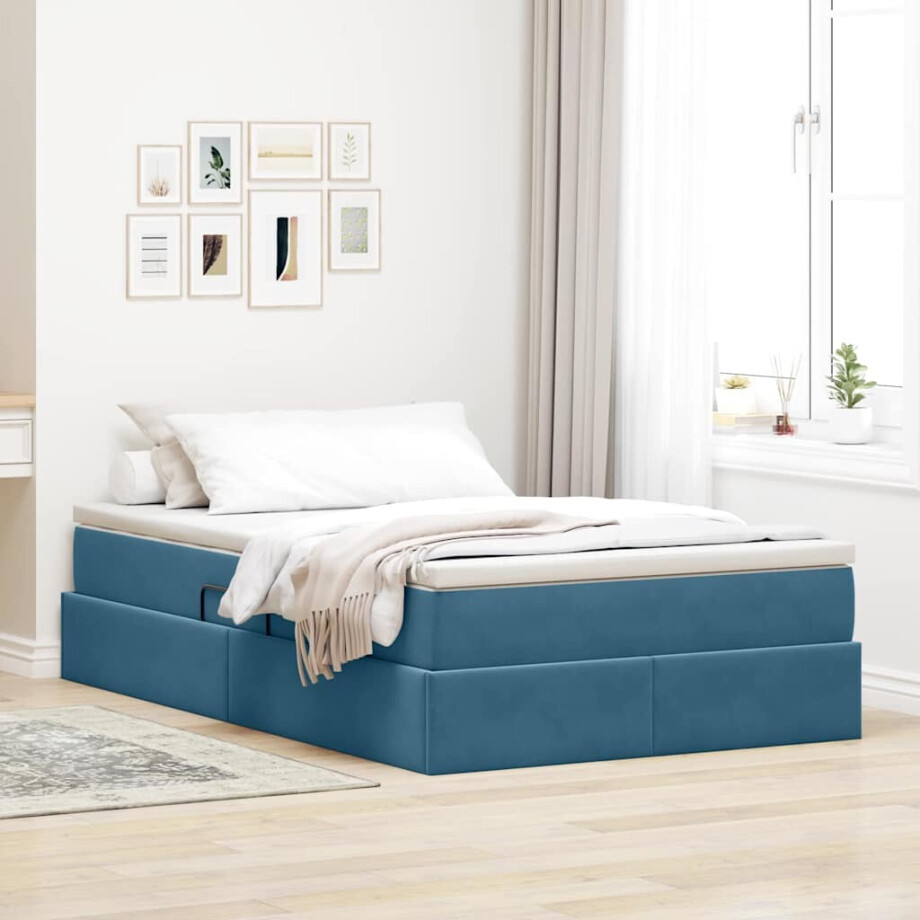 vidaXL Opbergbed met matras Donkerblauw 120 x 200 cm Fluweel afbeelding 1