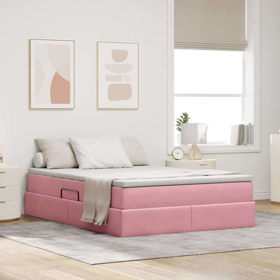 vidaXL Opbergbed met matras met matras Roze 140 x 200 cm Fluweel vidaXL Opbergbed met matras met matras Roze 140 x 200 cm Fluweel afbeelding 1