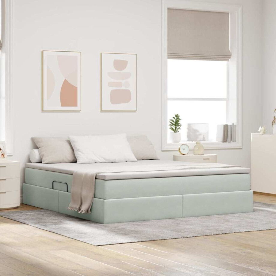 vidaXL Opbergbed met matras met matras Lichtgrijs 160 x 200 cm Fluweel afbeelding 1