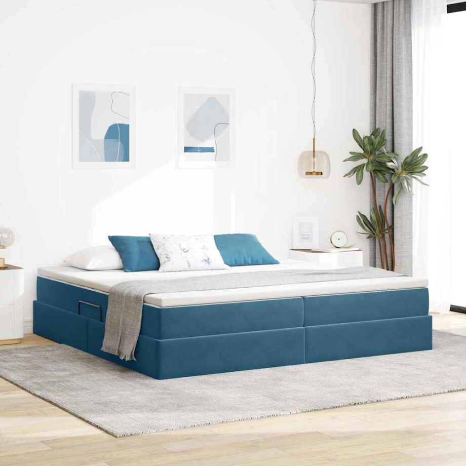 vidaXL Opbergbed met matras Donkerblauw 200 x 200 cm Fluweel afbeelding 1