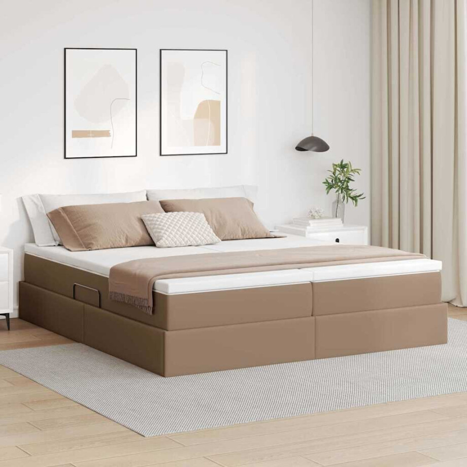 vidaXL Opbergbed met matras Cappuccino 180 x 200 cm Nep Leer afbeelding 1
