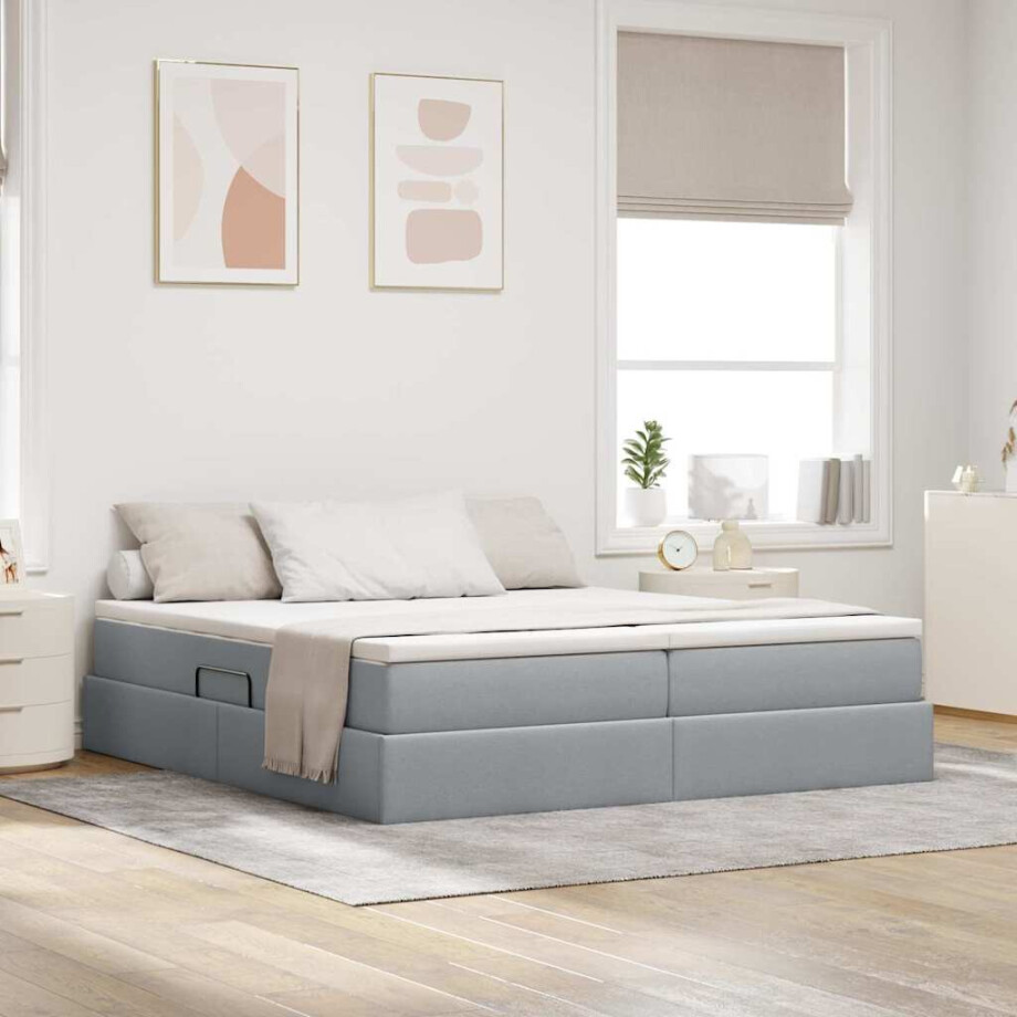 vidaXL Opbergbed met matras Lichtgrijs 180 x 200 cm Polyester afbeelding 1