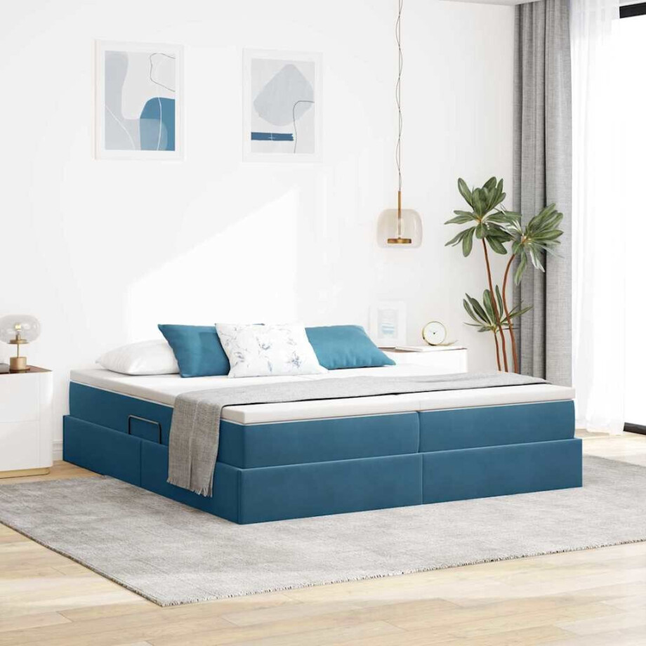 vidaXL Opbergbed met matras Donkerblauw 200 x 200 cm Fluweel afbeelding 1