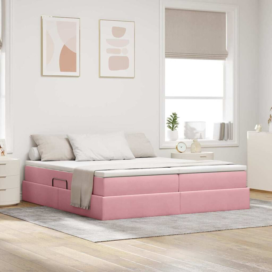 vidaXL Opbergbed met matras met matras Roze 200 x 200 cm Fluweel afbeelding 1