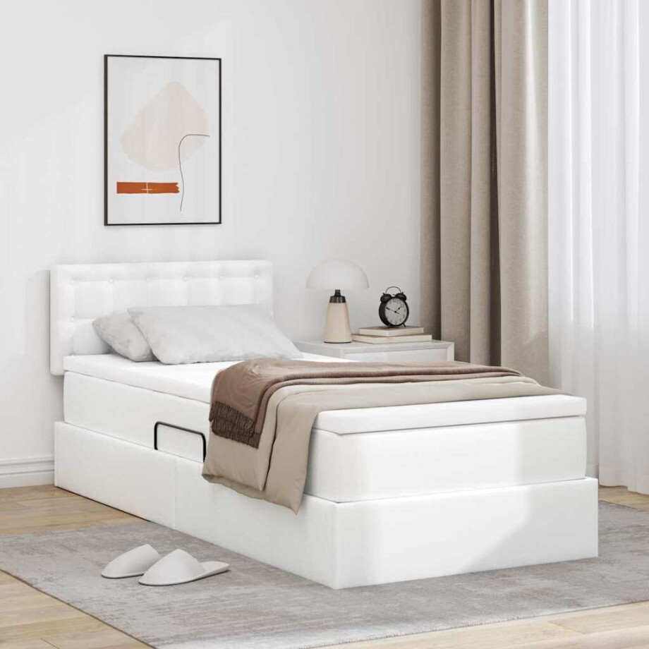 vidaXL Opslag bed met matras met matras Puur Wit 90 x 200 cm Nep Leer afbeelding 1