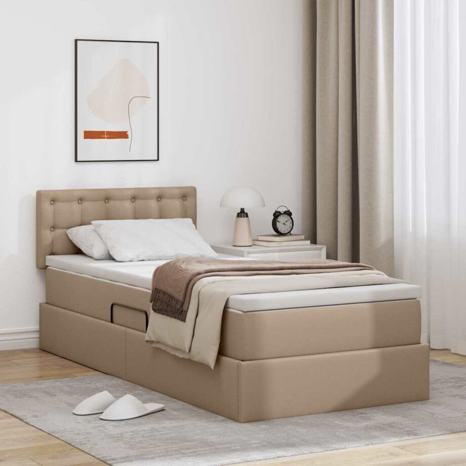vidaXL Opslag bed met matras Cappuccino 90 x 200 cm Nep Leer afbeelding 1