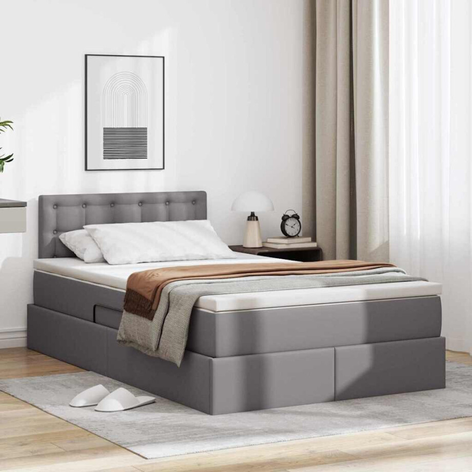 vidaXL Opslag bed met matras met matras Grijs 120 x 190 cm Nep Leer afbeelding 1