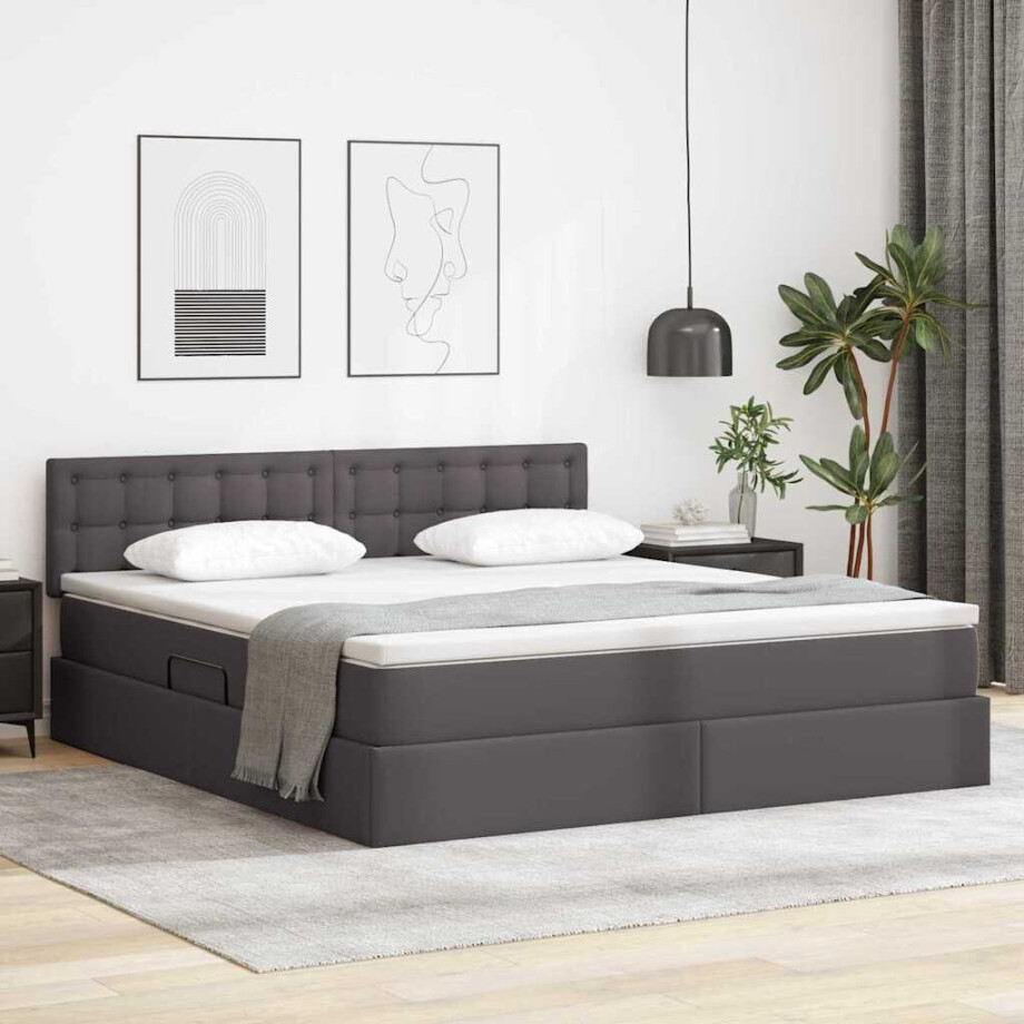 vidaXL Opslag bed met matras met matras Grijs 180 x 200 cm Nep Leer afbeelding 1