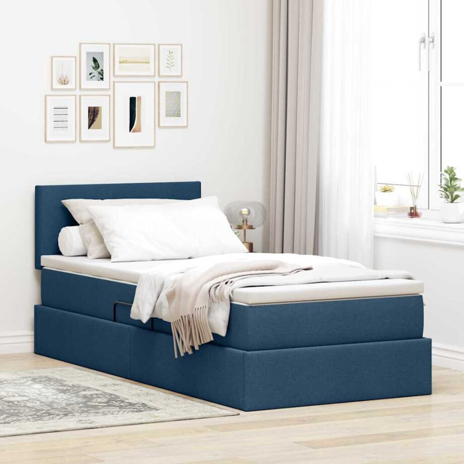 vidaXL Opbergbed met matras met matras Blauw 90 x 190 cm Bewerkt hout afbeelding 1