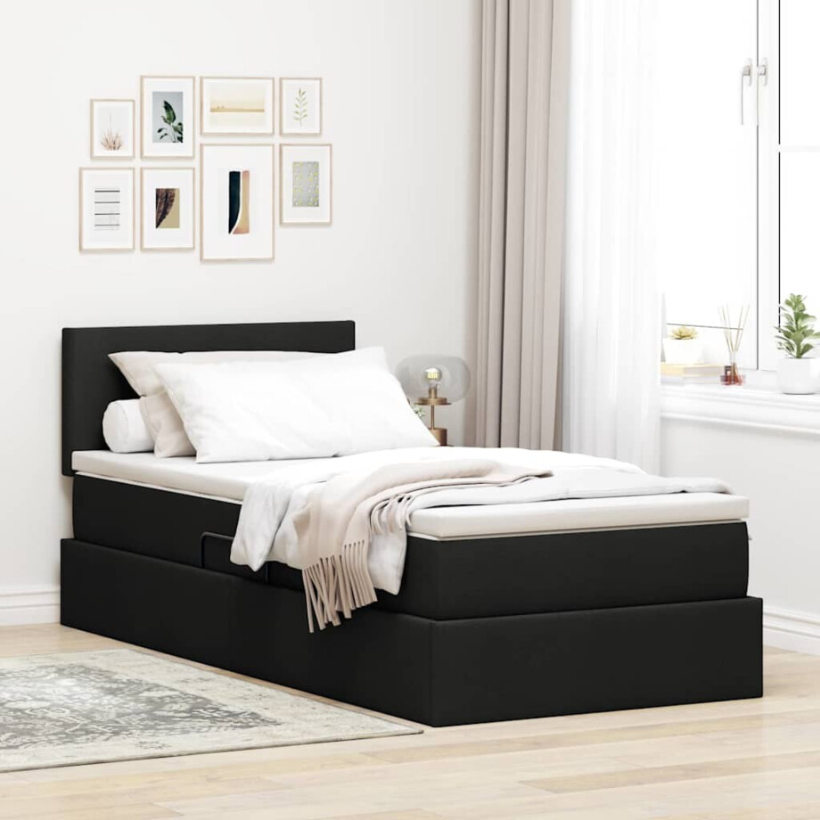 vidaXL Opbergbed met matras met matras Zwart 90 x 200 cm Bewerkt hout afbeelding 1