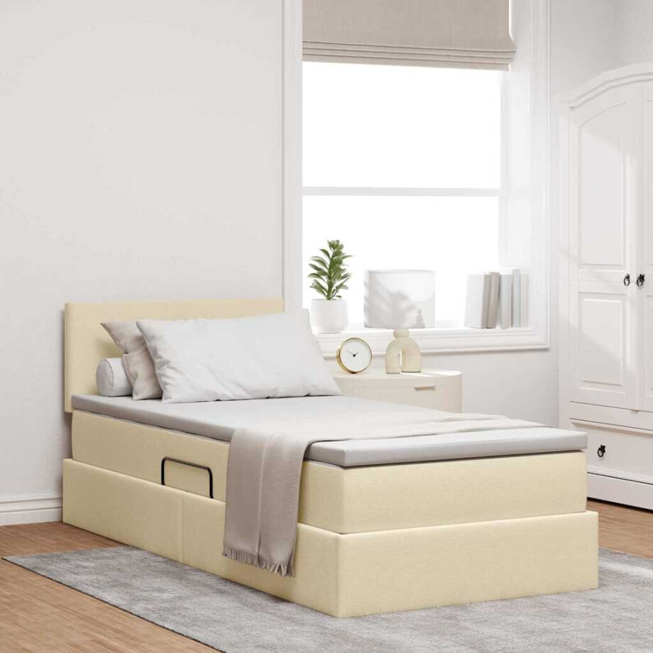 vidaXL Opbergbed met matras met matras Crème 90 x 200 cm Bewerkt hout vidaXL Opbergbed met matras met matras Crème 90 x 200 cm Bewerkt hout afbeelding 1