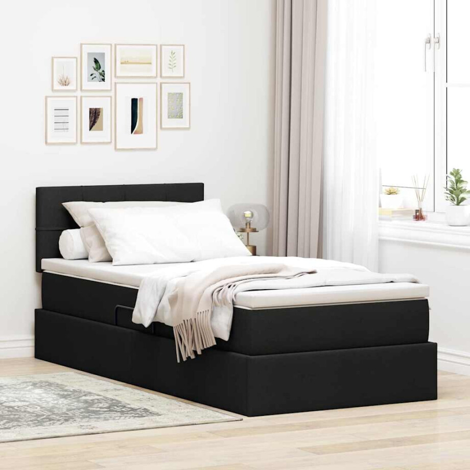 vidaXL Opbergbed met matras met matras Zwart 90 x 200 cm Bewerkt hout afbeelding 1
