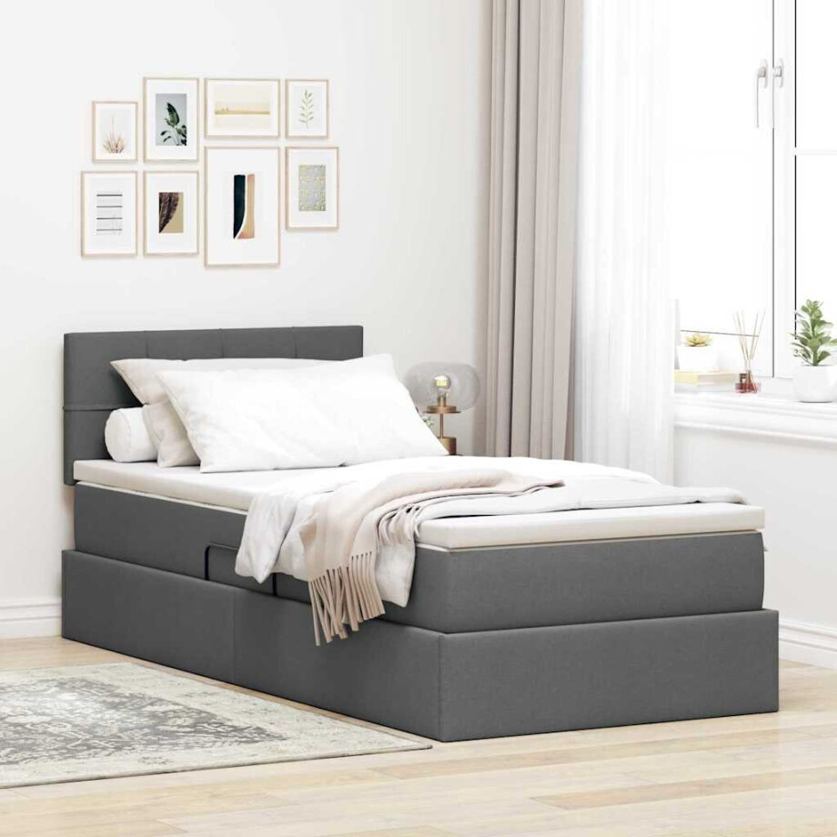 vidaXL Opbergbed met matras Donkergrijs 100 x 200 cm Bewerkt hout afbeelding 1