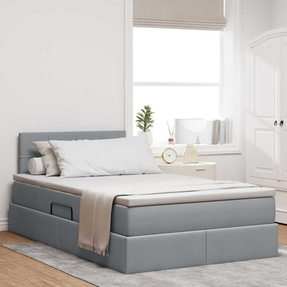 vidaXL Opbergbed met matras Lichtgrijs 120 x 190 cm Bewerkt hout vidaXL Opbergbed met matras Lichtgrijs 120 x 190 cm Bewerkt hout afbeelding 1