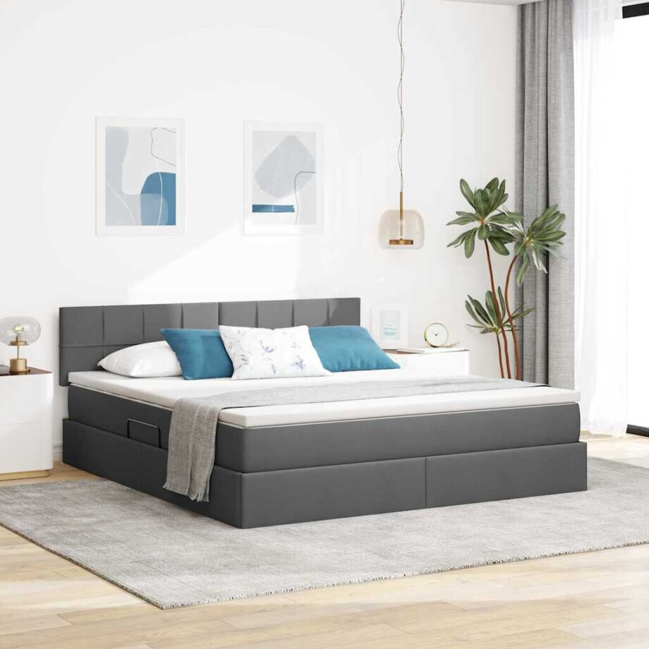 vidaXL Opbergbed met matras Donkergrijs 160 x 200 cm Bewerkt hout vidaXL Opbergbed met matras Donkergrijs 160 x 200 cm Bewerkt hout afbeelding 1