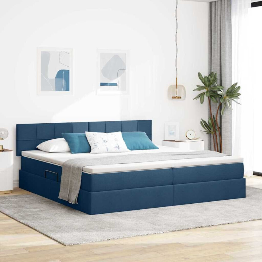 vidaXL Opbergbed met matras met matras Blauw 200 x 200 cm Bewerkt hout afbeelding 1