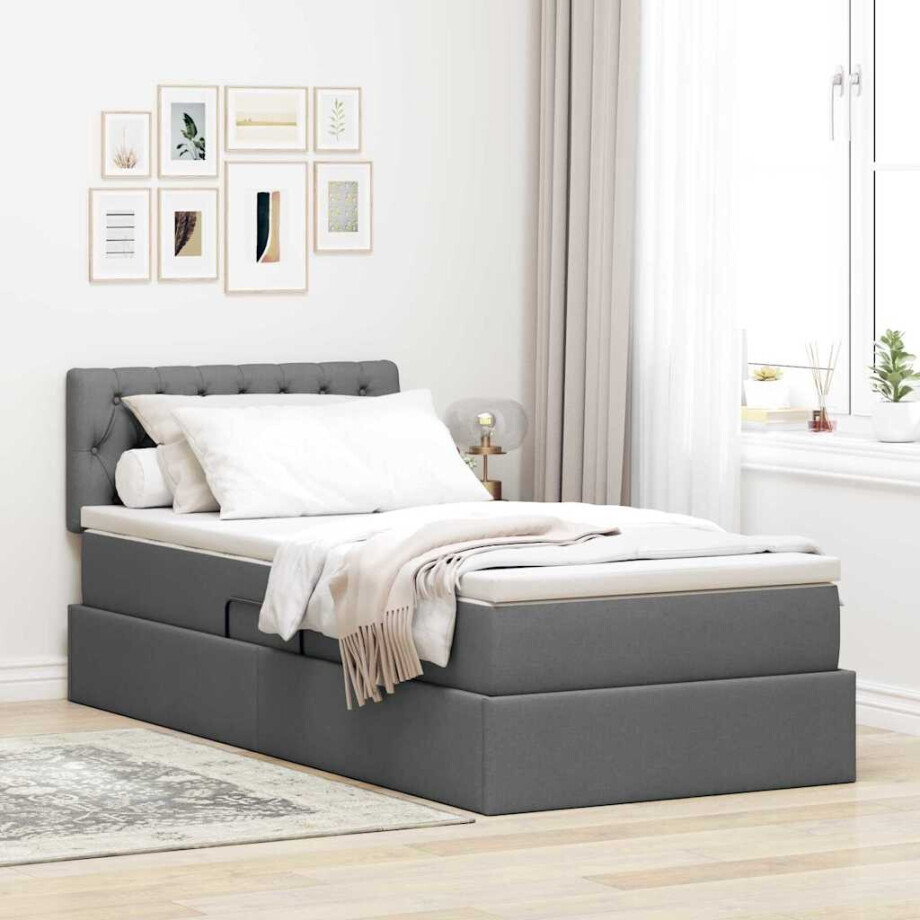 vidaXL Opbergbed met matras Donkergrijs 90 x 190 cm Bewerkt hout vidaXL Opbergbed met matras Donkergrijs 90 x 190 cm Bewerkt hout afbeelding 1