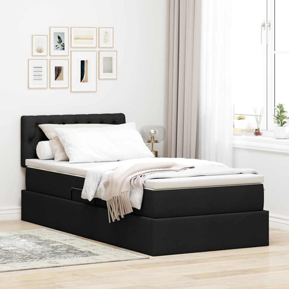 vidaXL Opbergbed met matras met matras Zwart 90 x 200 cm Bewerkt hout afbeelding 1