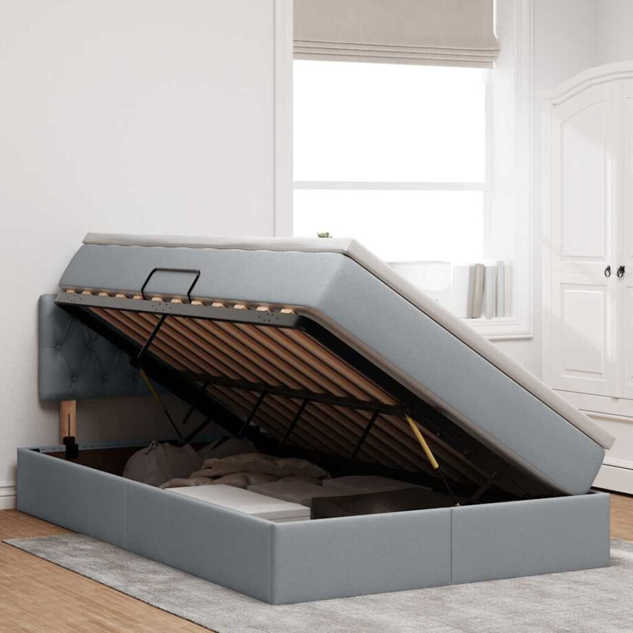 vidaXL Opbergbed met matras Lichtgrijs 120 x 190 cm Bewerkt hout vidaXL Opbergbed met matras Lichtgrijs 120 x 190 cm Bewerkt hout afbeelding 1