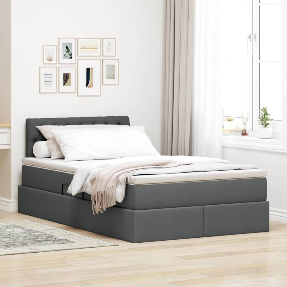 vidaXL Opbergbed met matras Donkergrijs 120 x 190 cm Bewerkt hout vidaXL Opbergbed met matras Donkergrijs 120 x 190 cm Bewerkt hout afbeelding 1