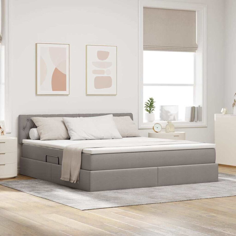 vidaXL Opbergbed met matras met matras Taupe 160 x 200 cm Bewerkt hout afbeelding 1