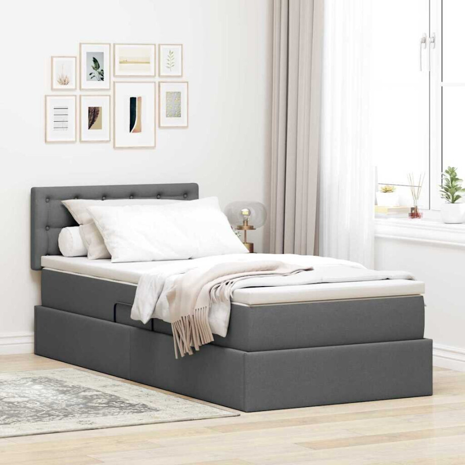 vidaXL Opbergbed met matras Donkergrijs 100 x 200 cm Bewerkt hout vidaXL Opbergbed met matras Donkergrijs 100 x 200 cm Bewerkt hout afbeelding 1