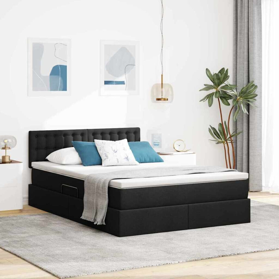 vidaXL Opbergbed met matras met matras Zwart 140 x 190 cm Bewerkt hout afbeelding 1