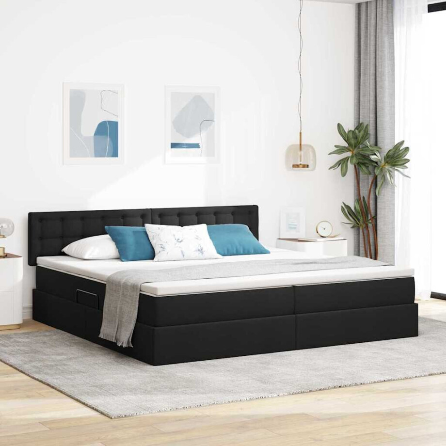 vidaXL Opbergbed met matras met matras Zwart 200 x 200 cm Bewerkt hout afbeelding 1