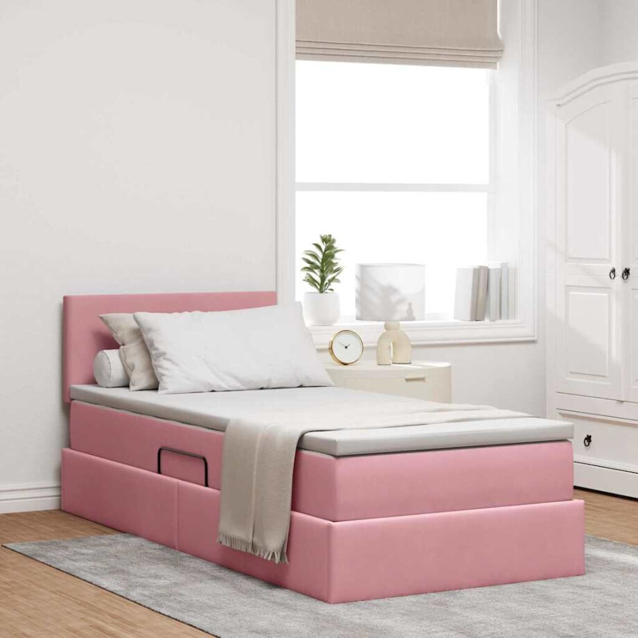 vidaXL Opslag bed met matras met hoofdeinde Roze 90 x 190 cm Fluweel vidaXL Opslag bed met matras met hoofdeinde Roze 90 x 190 cm Fluweel afbeelding 1
