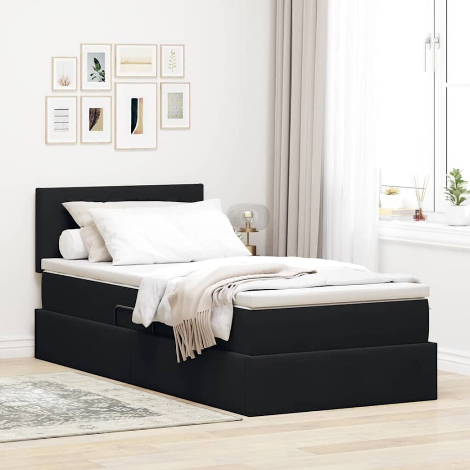 vidaXL Opslag bed met matras met hoofdeinde Zwart 100 x 200 cm Fluweel afbeelding 1