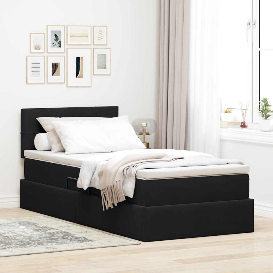 vidaXL Opslag bed met matras met hoofdeinde Zwart 90 x 200 cm Fluweel afbeelding 1