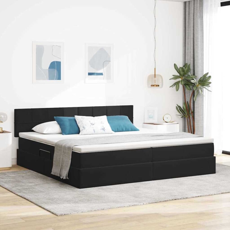vidaXL Opslag bed met matras met hoofdeinde Zwart 200 x 200 cm Fluweel afbeelding 1