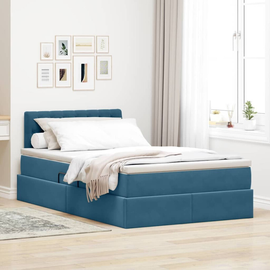 vidaXL Opslag bed met matras met hoofdeinde Blauw 120 x 190 cm Fluweel afbeelding 1