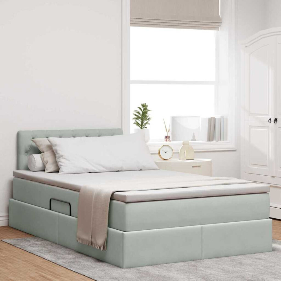 vidaXL Opslag bed met matras Lichtgrijs 120 x 200 cm Fluweel afbeelding 1