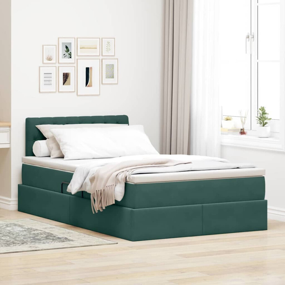 vidaXL Opslag bed met matras Donkergroen 120 x 200 cm Fluweel afbeelding 1