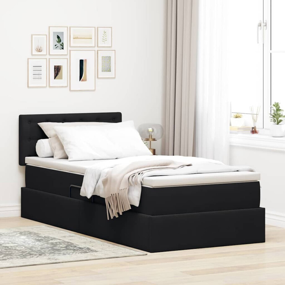 vidaXL Opslag bed met matras met hoofdeinde Zwart 100 x 200 cm Fluweel afbeelding 1
