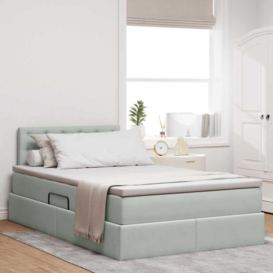 vidaXL Opslag bed met matras Lichtgrijs 120 x 200 cm Fluweel afbeelding 1