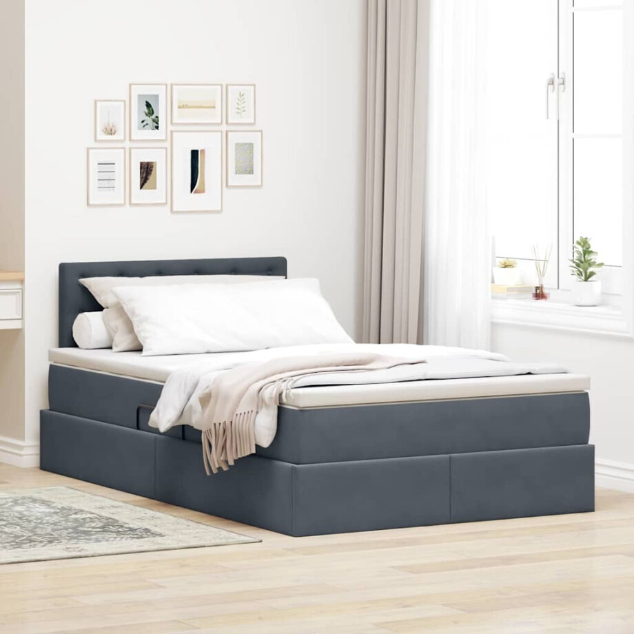 vidaXL Opslag bed met matras Donkergrijs 120 x 200 cm Fluweel afbeelding 1