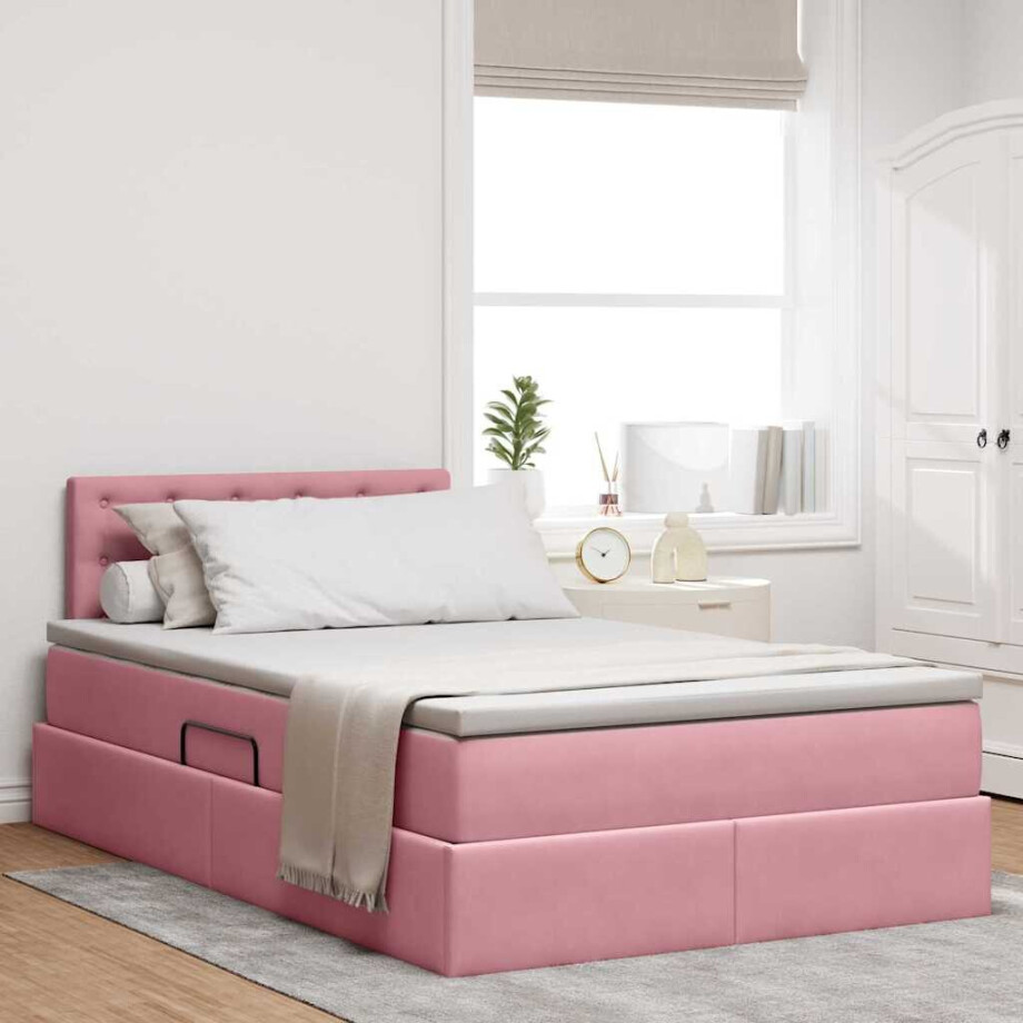 vidaXL Opslag bed met matras met hoofdeinde Roze 120 x 200 cm Fluweel afbeelding 1