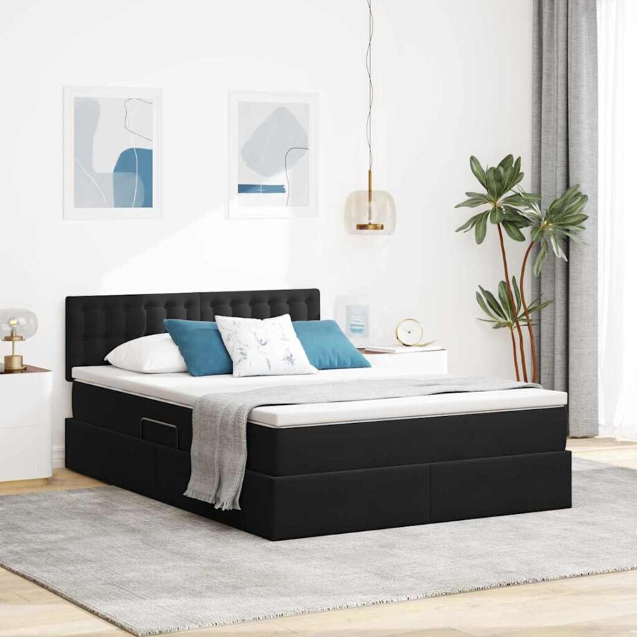 vidaXL Opslag bed met matras met hoofdeinde Zwart 140 x 190 cm Fluweel afbeelding 1
