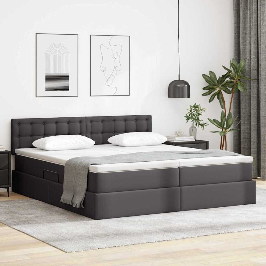vidaXL Opslag bed met matras met opslag Grijs 200 x 200 cm Nep Leer afbeelding 1